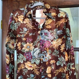 Men's Floral Button Down Shirt - Brown Multicolor